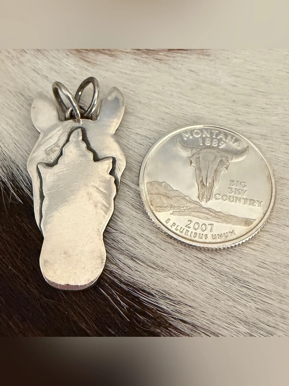 ❤️ Horse Head Silhouette Sterling Silver Hand Crafted Unisex Pendant 1.52”L